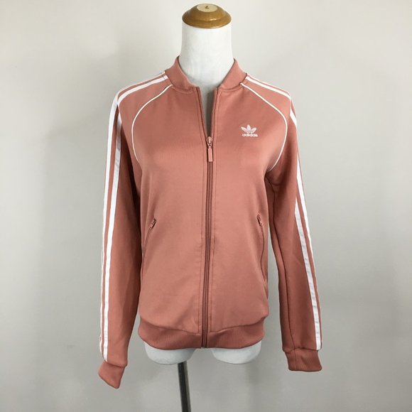 ADIDAS Dark Peach White Firebird Logo Embroidery Zip Pockets Track Jacket - Picture 4 of 16